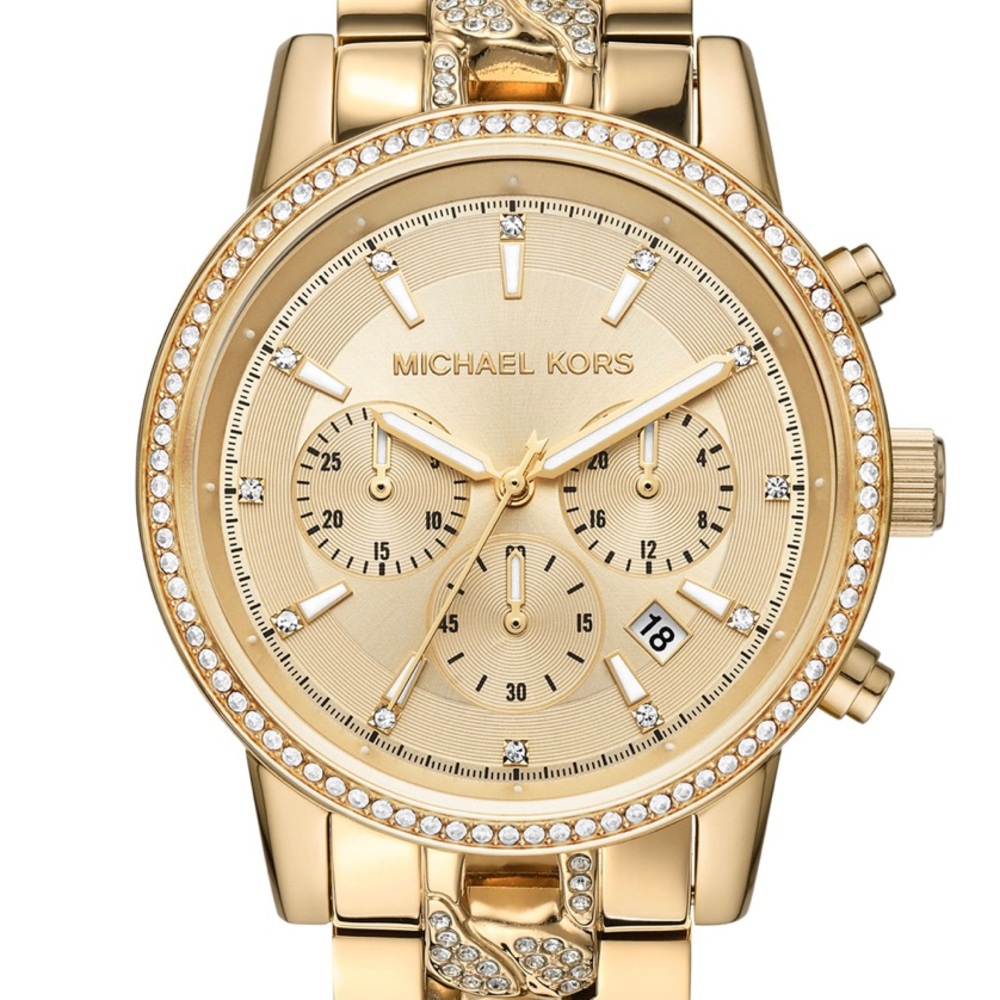 💕 New!!! MK Ritz Cubic Zirconia Chronograph Date Watch Gold